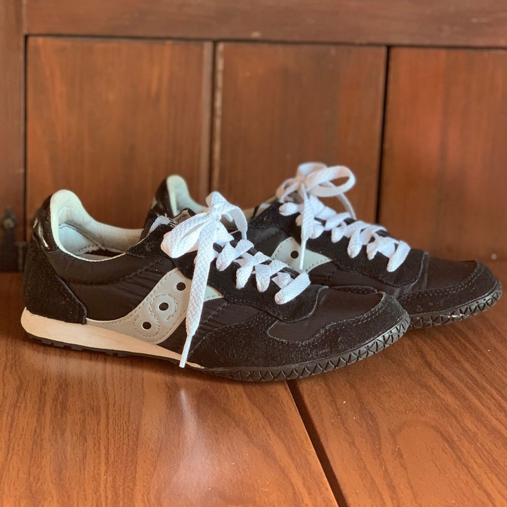 Saucony Black and White Suede Sneakers